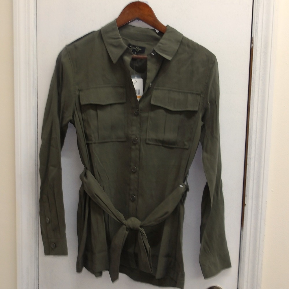 Jessica Simpson Olive Green Utility Belted Shirt Jacket Women's‎ Size S / #2681